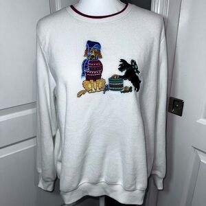 Ugly Christmas Sweater Dog Embroidered Fleece Sweatshirt Alfred Dunner